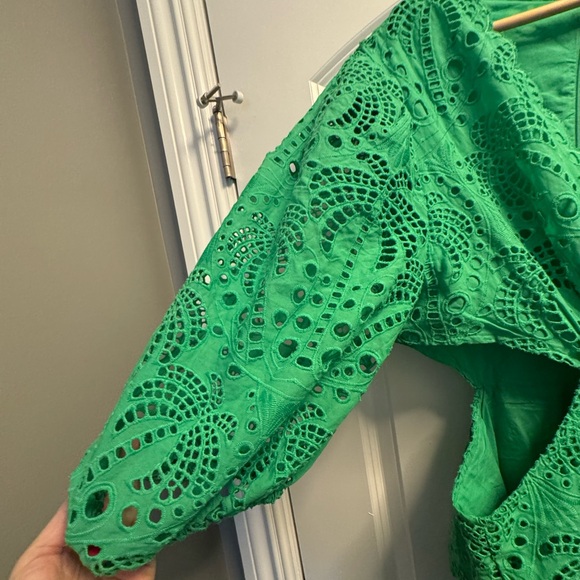 Farm Rio NWT Green Midi Sundress with Plunge Neckline and Puff Sleeves - Picture 5 of 6